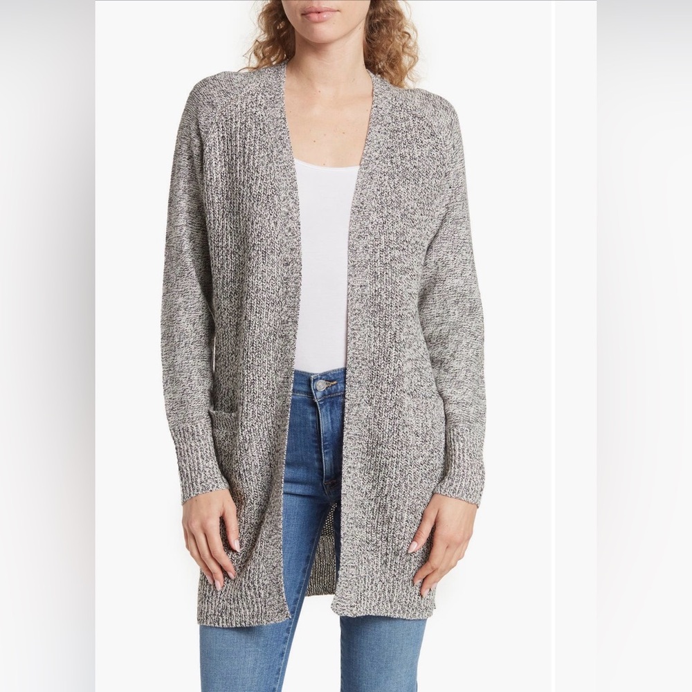 Gray Open-Front Elbow Patch Women's Sweater